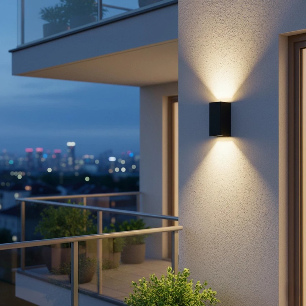 kelvo® BURANO KLV-101-0021 Φωτιστικό Τοίχου - Απλίκα για 2 Λάμπες MR16 με Ντουί GU10 AC 220-240V Αδιάβροχο IP65 - Μαύρο Ματ - Μ8 x Π8 x Υ15cm